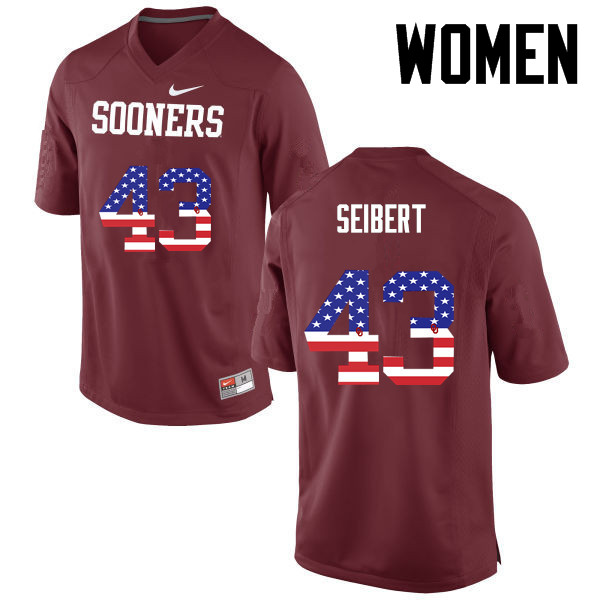 Women Oklahoma Sooners #43 Austin Seibert College Football USA Flag Fashion Jerseys-Crimson